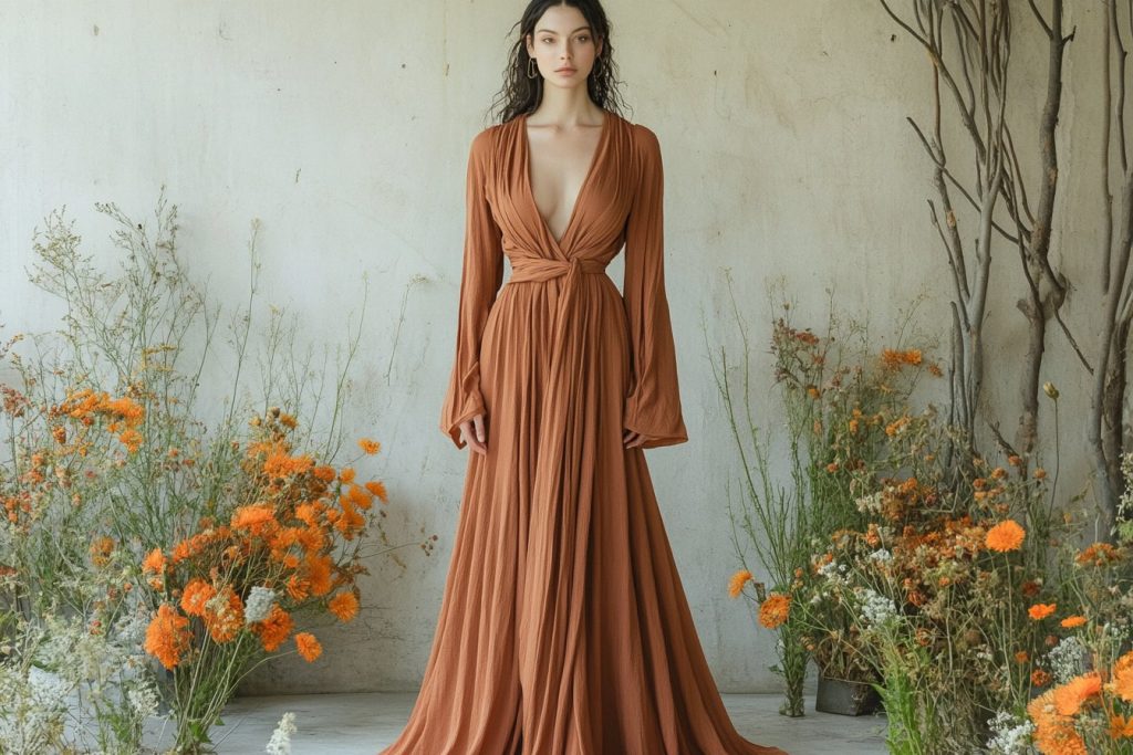 Robe longue terracotta pour une allure sophistiquée