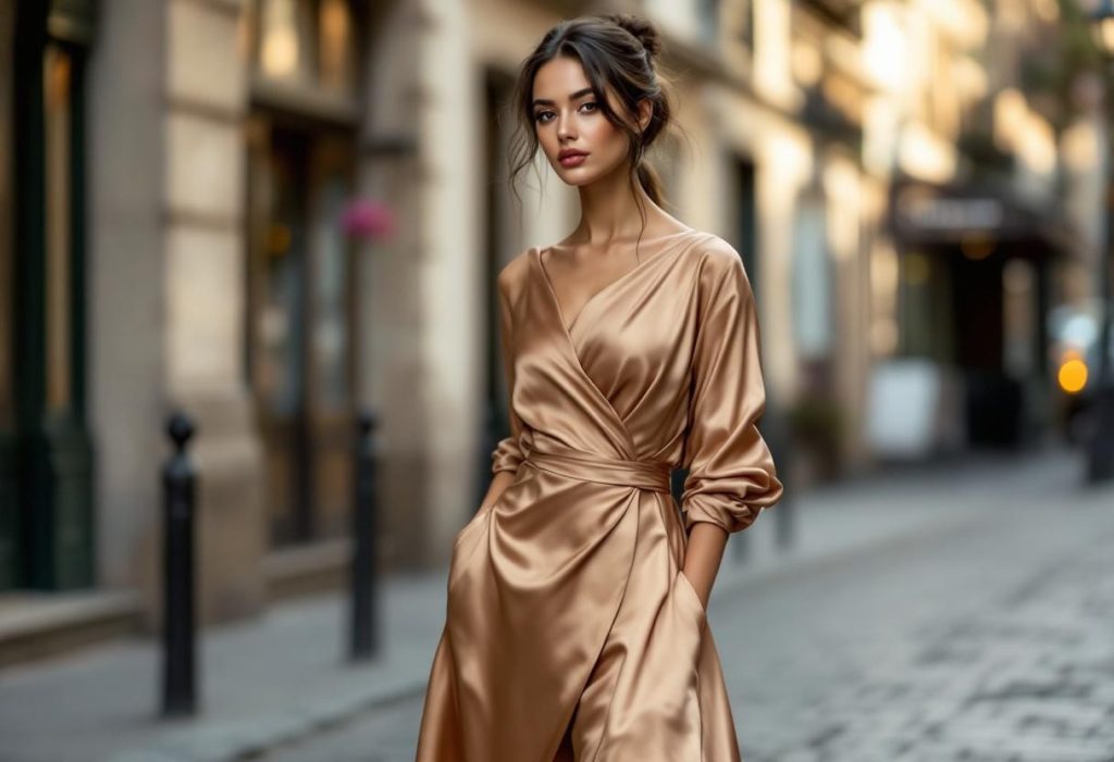 Du défilé à la rue : comment porter la robe satin asymétrique comme une it-girl