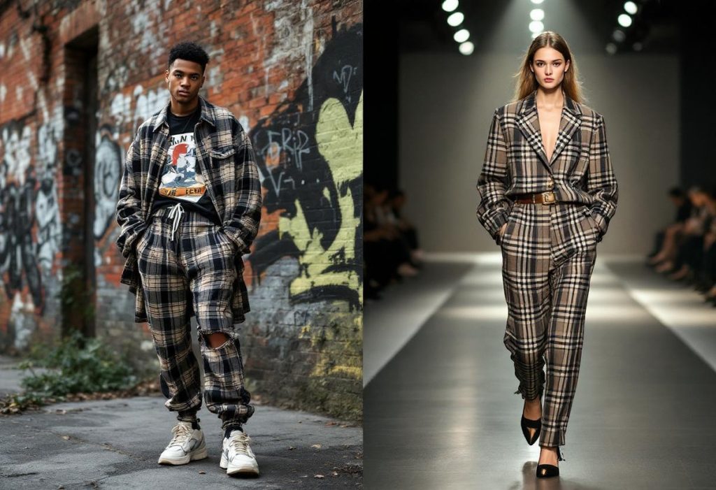 Streetstyle vs. catwalk : deux manières de porter le pantalon écossais avec audace