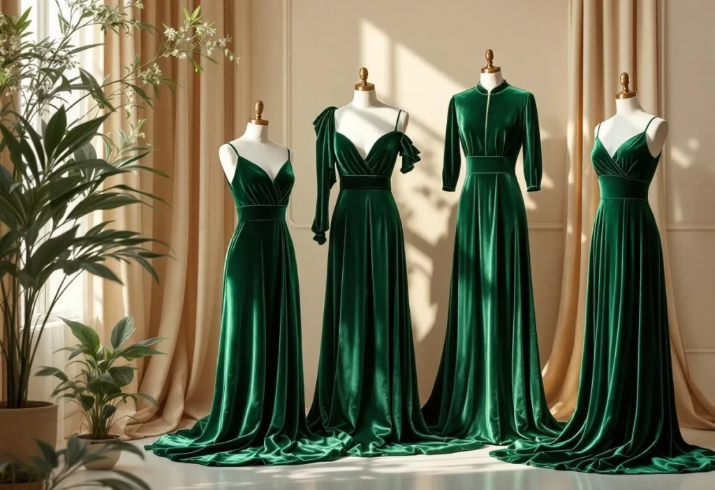 Sélection robes vert émeraude en velours : allier luxe et raffinement