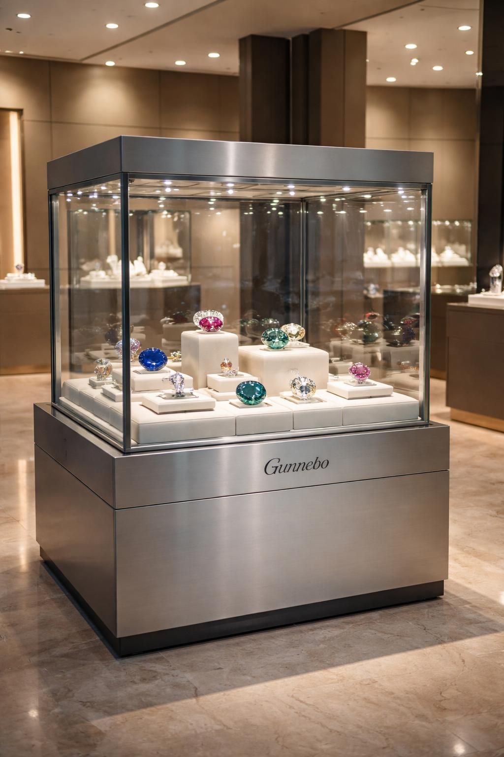 découvrez comment créer une bijouterie sécurisée avec une vitrine gunnebo résistante et un éclairage halogène optimisé pour sublimer l'éclat des pierres précieuses.