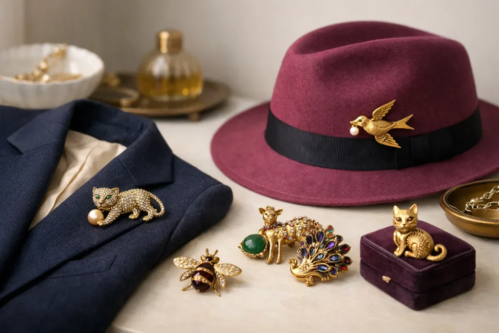Comment porter une broche vintage aujourd&rsquo;hui : 7 façons, du blazer au chapeau