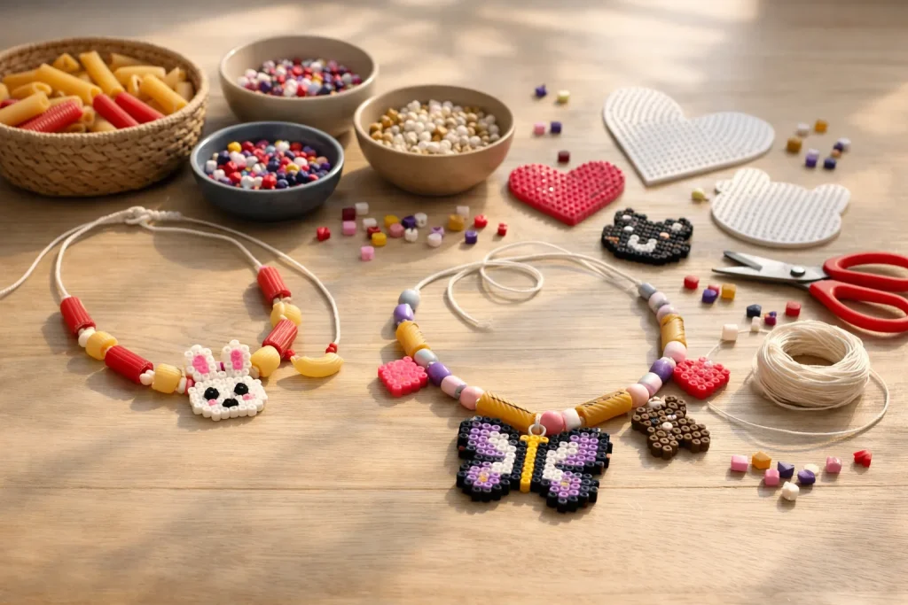 Colliers de pâtes et perles Hama : 5 ateliers bijoux à faire avec les enfants