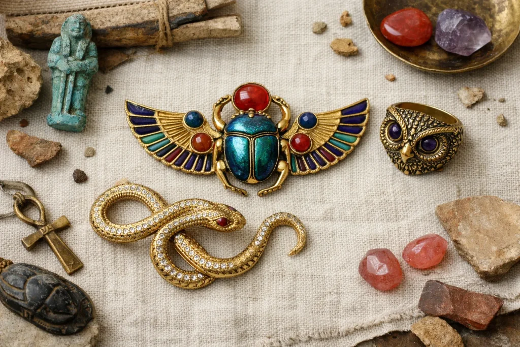 Scarabée, serpent, hibou : la symbolique des bijoux animaux de l&rsquo;Égypte ancienne à nos jours