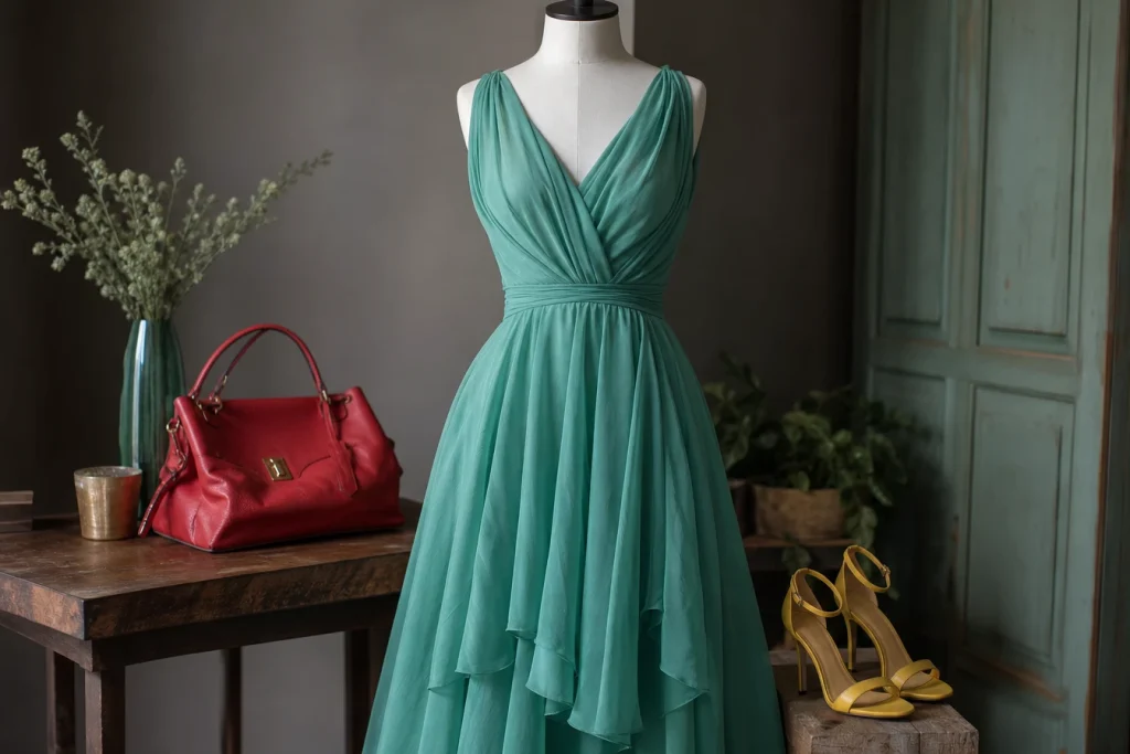 L’art du contraste : comment sublimer une robe vert d’eau avec des accessoires aux couleurs audacieuses
