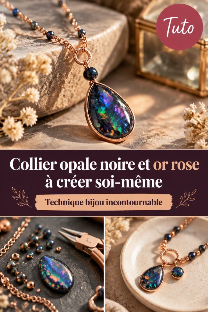 Fabriquez vous-même un collier en or rose et opale noire