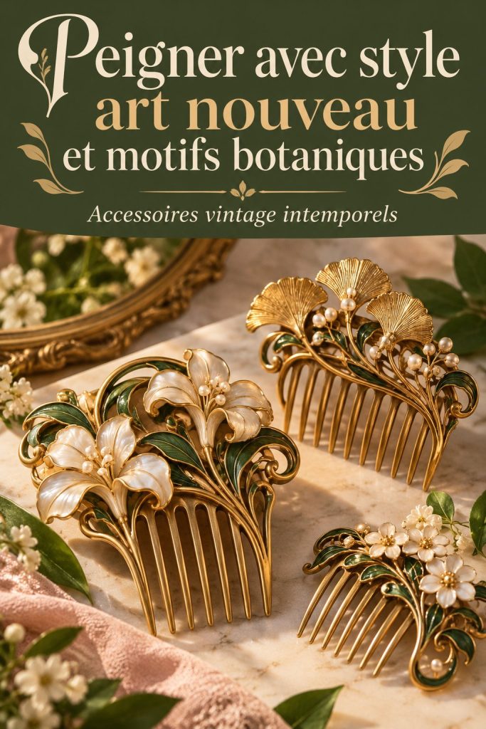 Peigne art nouveau avec motifs botaniques et élégants détails
